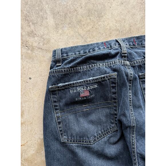 2000s U.S. Polo Assn. Black Denim Straight Leg Jeans Size 34x31.5 Embroidered - Picture 4 of 8